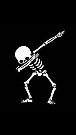 一個骷髏在黑色背景上以白色跳 dab 舞。 — 藝術 壁紙