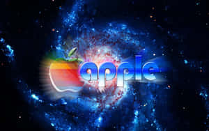 帶有彩虹漸變的Apple標誌在充滿星星的宇宙星雲中發光。