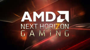 在深色抽象背景上，帶有發光紅色和金色文字的 AMD Next Horizon Gaming 標誌。