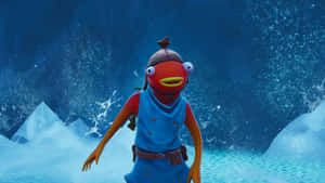 紅色魚穿著藍色水手服，站在冰水中，有雪花和冰層。 — Fortnite 造型 壁紙