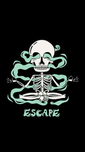 一個骷髏以冥想姿勢出現，伴有青綠色煙霧，下方有escape字樣。