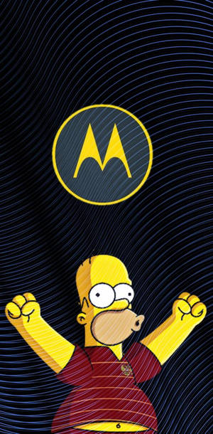 荷馬·辛普森在Motorola標誌下舉起拳頭慶祝。 — Motorola 壁紙