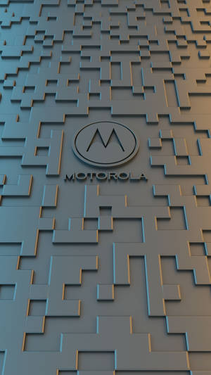 Motorola 標誌在幾何3D牆上，帶有藍色和金色照明。 — Motorola 壁紙