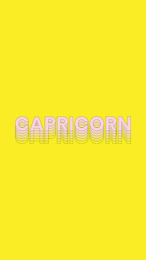 鮮豔的黃色背景上帶有粉紅和黃色層疊的 'CAPRICORN' 文字。