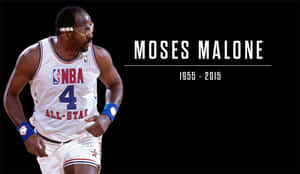 Moses Malone 身穿NBA全明星球衣奔跑，附有文字1955 2015