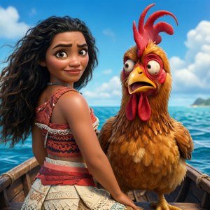 Moana 同公雞喺海上嘅船入面 — 魔海奇緣 壁紙