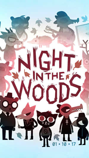 擬人化動物角色在風格化插圖中，標題為「Night in the Woods」。