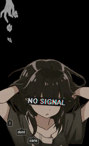 黑髮動漫女孩抱著頭，一個帶有故障效果的「NO SIGNAL」條覆蓋她的眼睛。