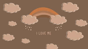 帶有雨和雲的卡通彩虹，訊息為「I LOVE ME」。