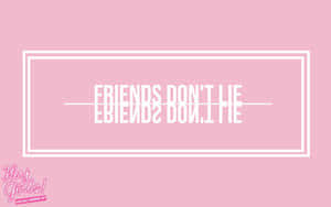粉紅色背景，白色矩形框內有白色鏡像文字寫著friends don't lie。