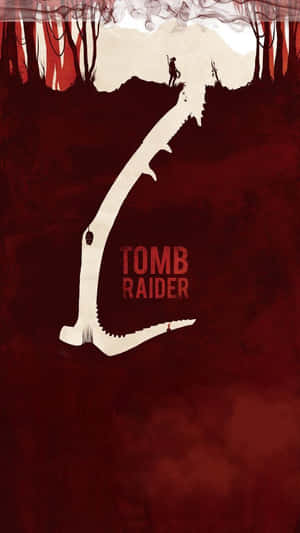 一個剪影探險家攀爬著紅色森林中的鋸齒狀懸崖，並帶有「Tomb Raider」文字。