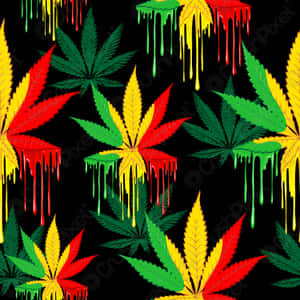 黑色背景上滴落顏料的多彩大麻葉。