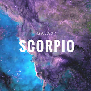 帶有紫色藍綠色雲和白色文字 galaxy scorpio 的宇宙星雲