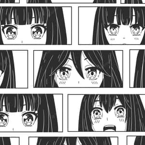 漫畫面板展示女孩帶有淚水和驚訝的情感眼睛。