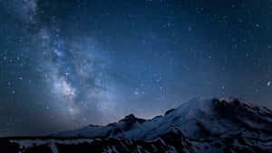 積雪的山脈在充滿活力的星空下，銀河系清晰可見。