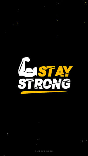 黑色背景上帶有彎曲二頭肌同文字 stay strong 嘅勵志圖像。