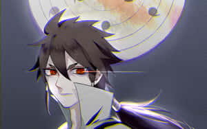 擁有橙色眼睛和深色頭髮的動漫角色在發光的月亮下。 — 漩渦鳴人 GIF 壁紙