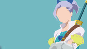 極簡數位藝術風格中擁有紫色頭髮和劍的動漫戰士。 — 5120x2880 壁紙