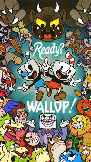 兩個杯角色被憤怒的卡通反派包圍，帶有「Ready? WALLOP!」文字。
