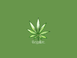 一個綠色大麻葉插圖，下方有「legalize」一詞，位於帶有紋理的綠色背景上。