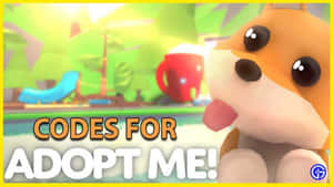 可愛的哥基幼犬在遊戲場景中，帶有 adopt me 的文字代碼