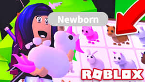 Roblox頭像抱著粉紅色獨角獸，並顯示新生動物頭像。
