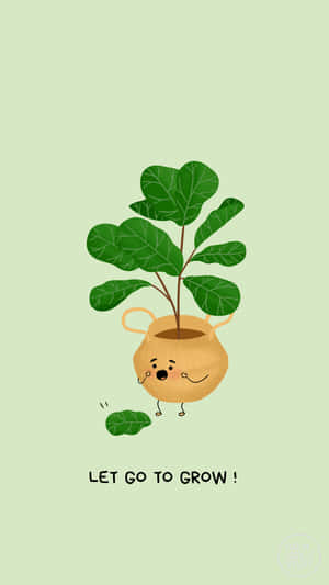 一個可愛的插圖植物在花盆中，有臉和四肢，說著放手才能成長。