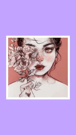 一位有雀斑的女人將一朵大花舉過眼睛。 — 花園牆外 壁紙