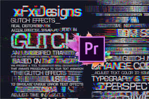 帶有 Adobe Premiere Pro 標誌的故障效果文字模板，被數碼扭曲包圍。 — 故障 壁紙