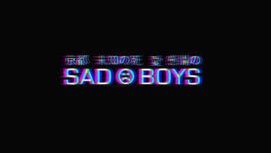 在黑色背景上，帶有日文字元的故障彩虹文字顯示「SAD BOYS」。 — 可憐動漫 壁紙