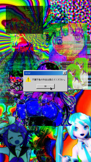 以動漫角色和日本錯誤訊息框為特色的故障藝術拼貼畫。 — 故障 壁紙