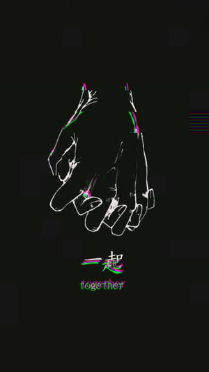 兩隻手以發光霓虹輪廓勾勒緊握，下方有「together」字樣。