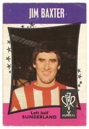 Jim Baxter 穿著紅白條紋球衣的復古足球員卡。