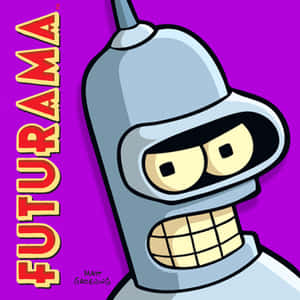Futurama 機械人角色在紫色背景前咧嘴大笑。