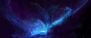 一個發光的藍色和紫色星雲，在深空中有星星。 — 簡約藍色美學 壁紙
