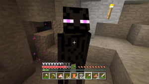 Minecraft洞穴中的終界使者，伴隨著發光粒子和火炬光。 — 龍 壁紙