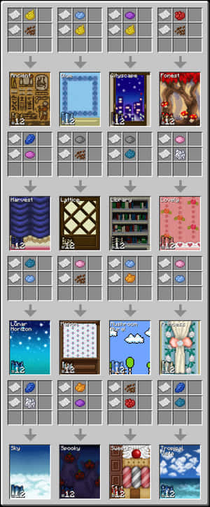 Minecraft風格的像素藝術牆紙縮圖網格，包含多種主題和色調。 — Galaxy Z Fold 6 壁紙