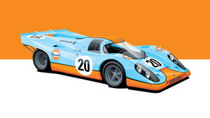 復古海灣保時捷917賽車，藍色和橙色，號碼20。