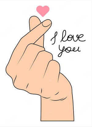 手做出心形手勢，粉紅色心形和 I love you 文字。