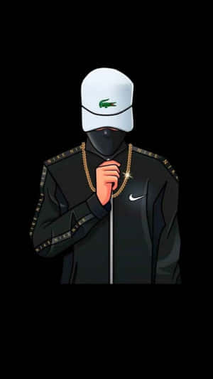 匿名動漫風格人物穿著街頭服飾，手持金鏈。