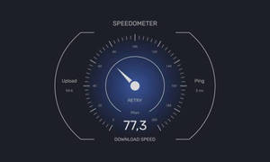 數碼速度計顯示 77.3 Mbps 的下載速度，以及上傳和 ping 指標。