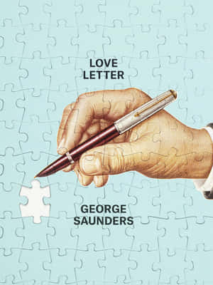 手拿筆在拼圖背景上，用於George Saunders的書籍封面。 — iPad Pro 12.9 壁紙