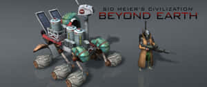 來自遊戲《Civilization Beyond Earth》的未來風格探測車和士兵。 — 灰色 GIF 壁紙