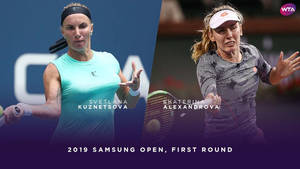 兩名女網球運動員在2019年三星公開賽上進行職業比賽。