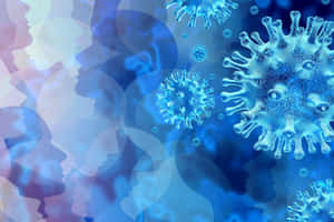 藍色病毒粒子懸浮在模糊人形輪廓上方的科學插圖。 — 海盜船 壁紙