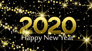 金色2020 Happy New Year文字，黑色背景上閃爍的星星
