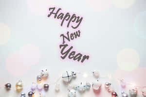 在柔和背景上帶有裝飾性裝飾品和燈串的新年祝福。 — 新年動畫 壁紙