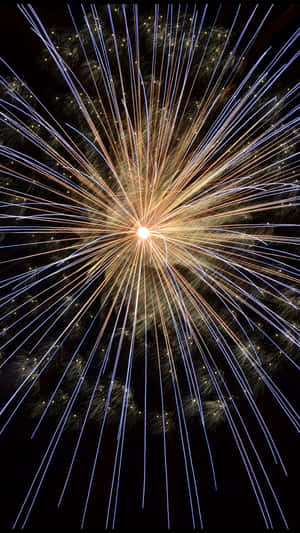煙花在黑暗的夜空中爆裂成金色和藍色的條紋。 — 煙火 壁紙