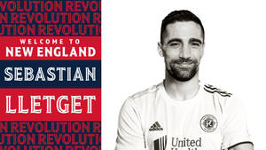 足球運動員 Sebastian Lletget 身穿白色球衣，附有 'Welcome to New England Revolution' 圖形。 — 足球 壁紙