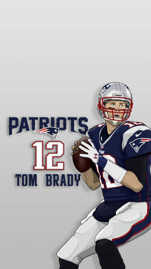Tom Brady 身穿愛國者隊制服，手持美式足球準備投擲。